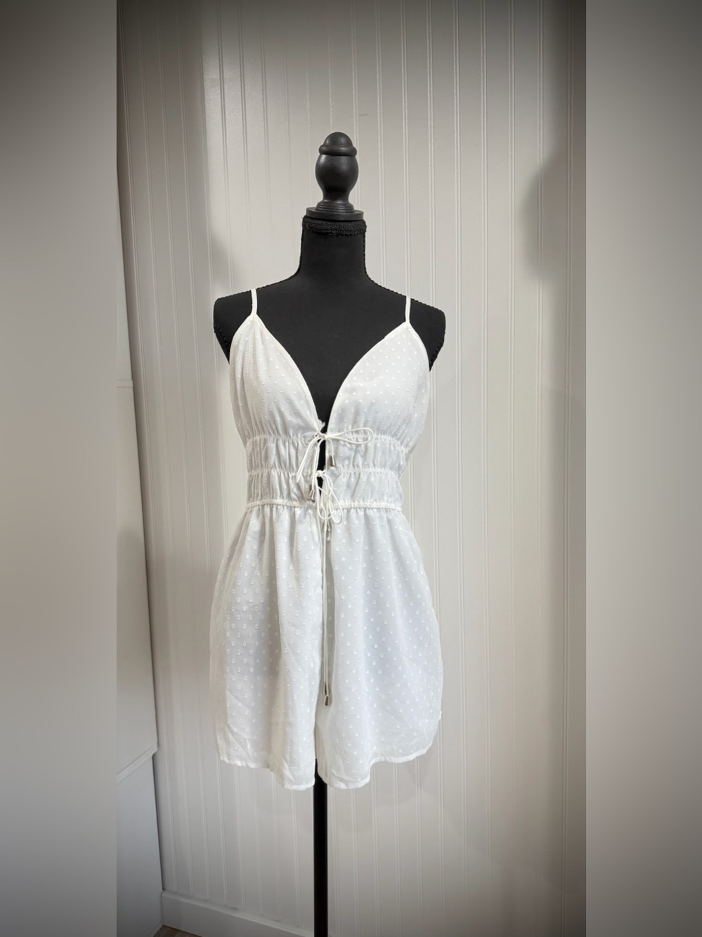SHEIN White Spotted Tie-Front Romper